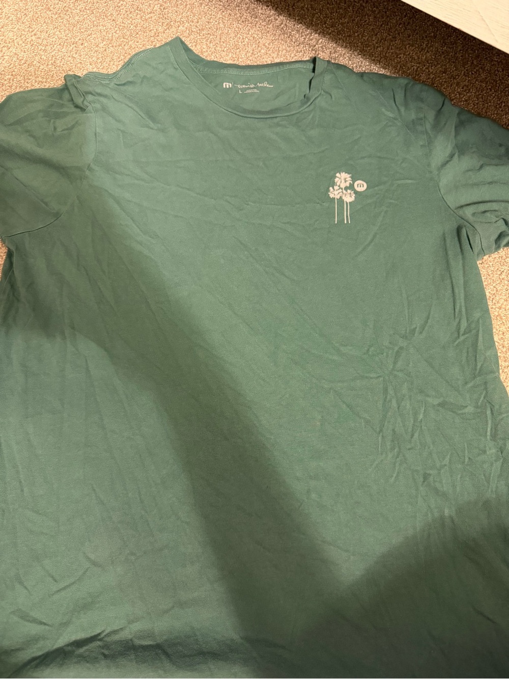 Travis Mathew Seafoam Green Crewneck with Palm Tree Graphic